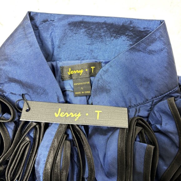 Jerry T  Royal Blue Iridescent  Coat w/  Ruffle and loose pleating Size - Picture 10 of 12